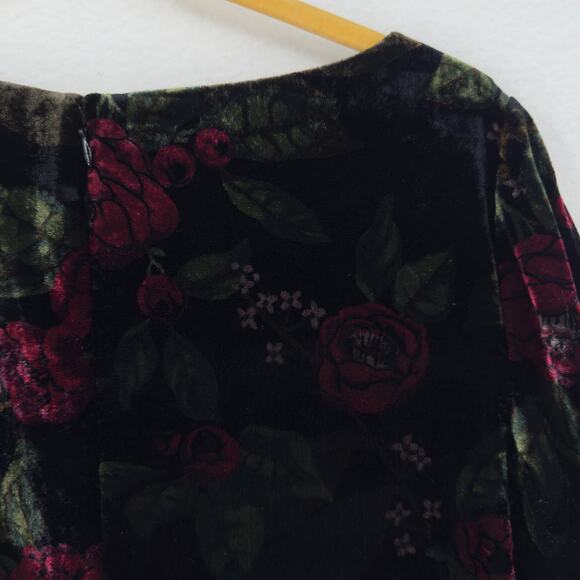 Ann Taylor Floral Gothic Mini Shift Dress Size 8 Long Sleeve Whimsigoth Velvet - Picture 3 of 9